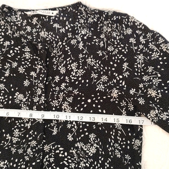 Zara Black & White Floral Peasant Style Midi Dress / Size Small - Picture 6 of 12